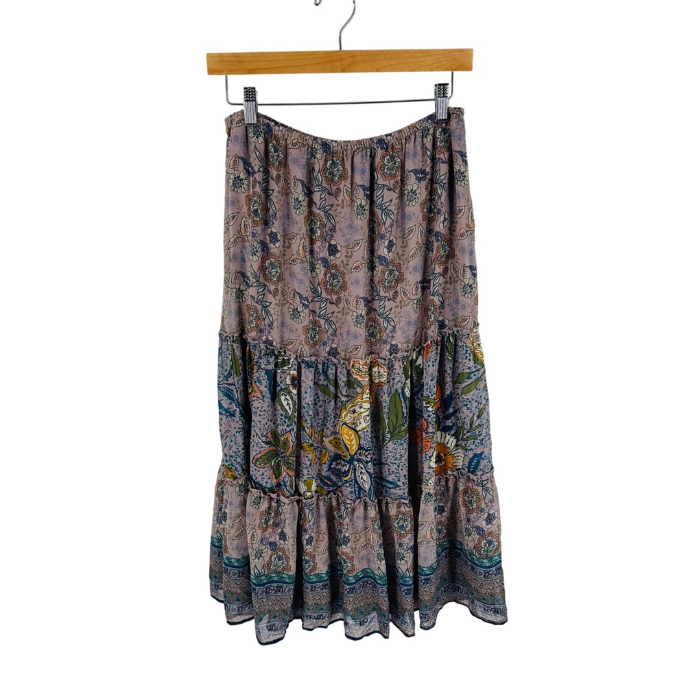 Anthropologie Fig & Flower Boho Floral Paisley Midi Skirt Size PL Whimsical